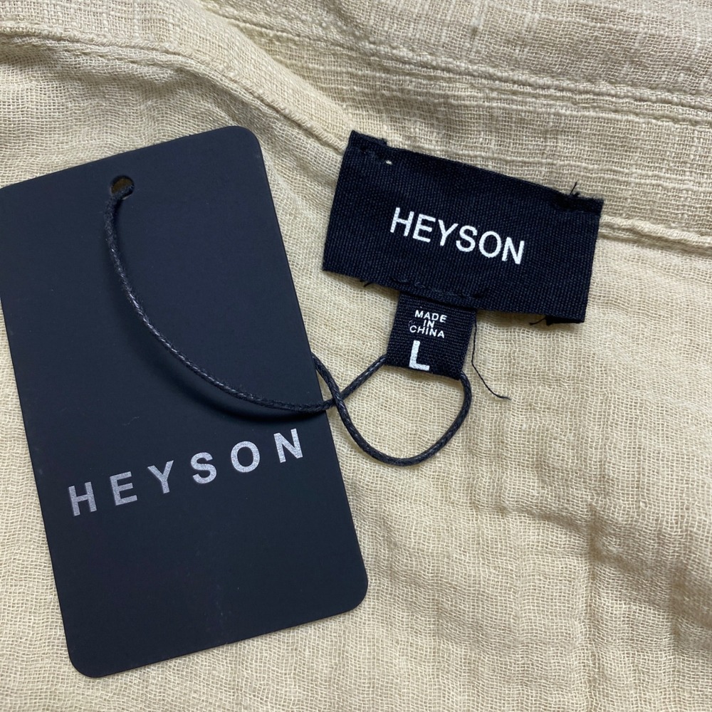 Heyson L Women's‎ Beige Long Sleeve Button Up Top Shirt Distressed Neutral Color - Picture 11 of 11